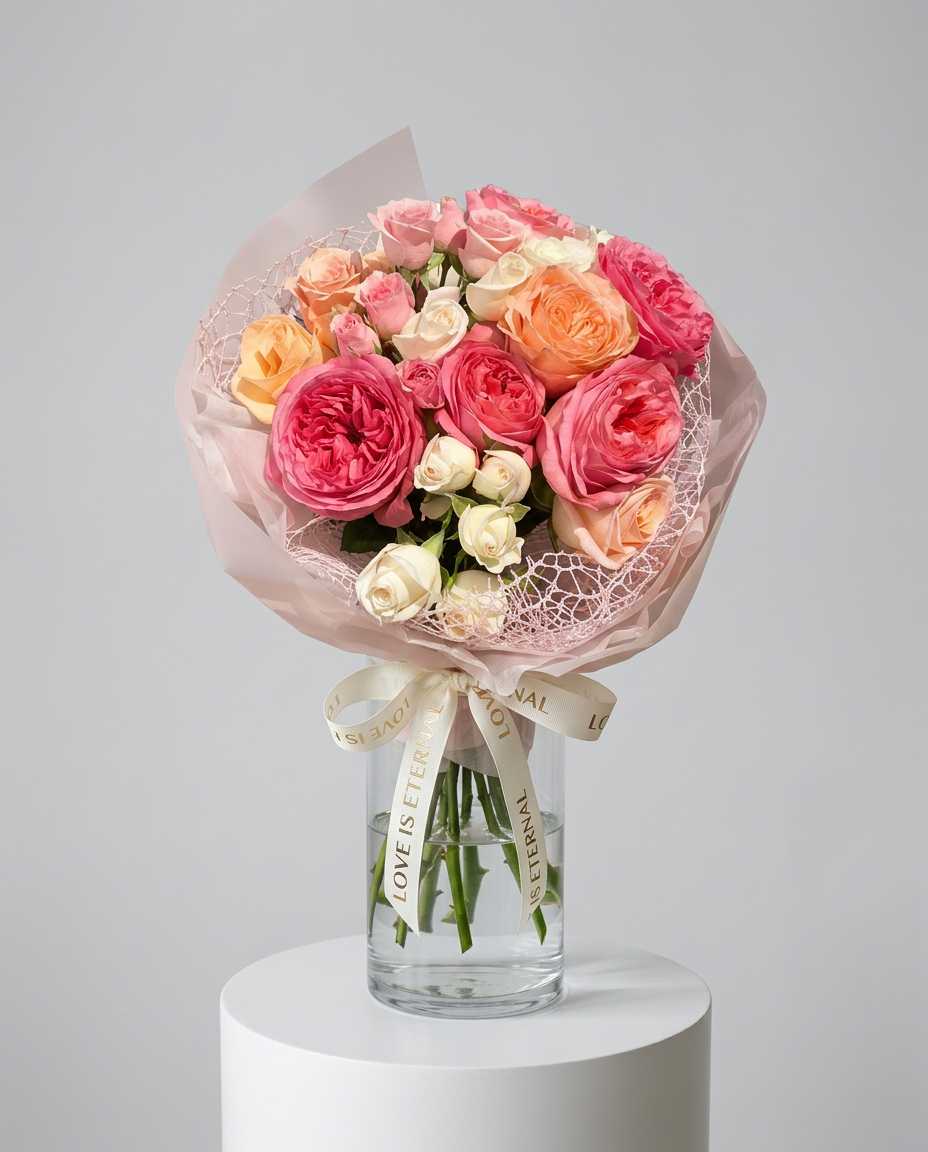 Pink & Peach Garden Rose Bouquet