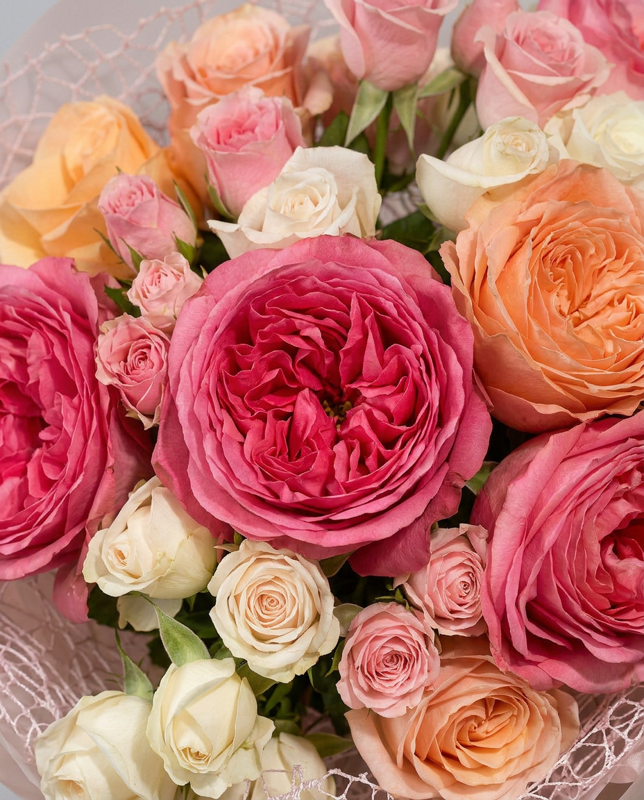 Pink & Peach Garden Rose Bouquet