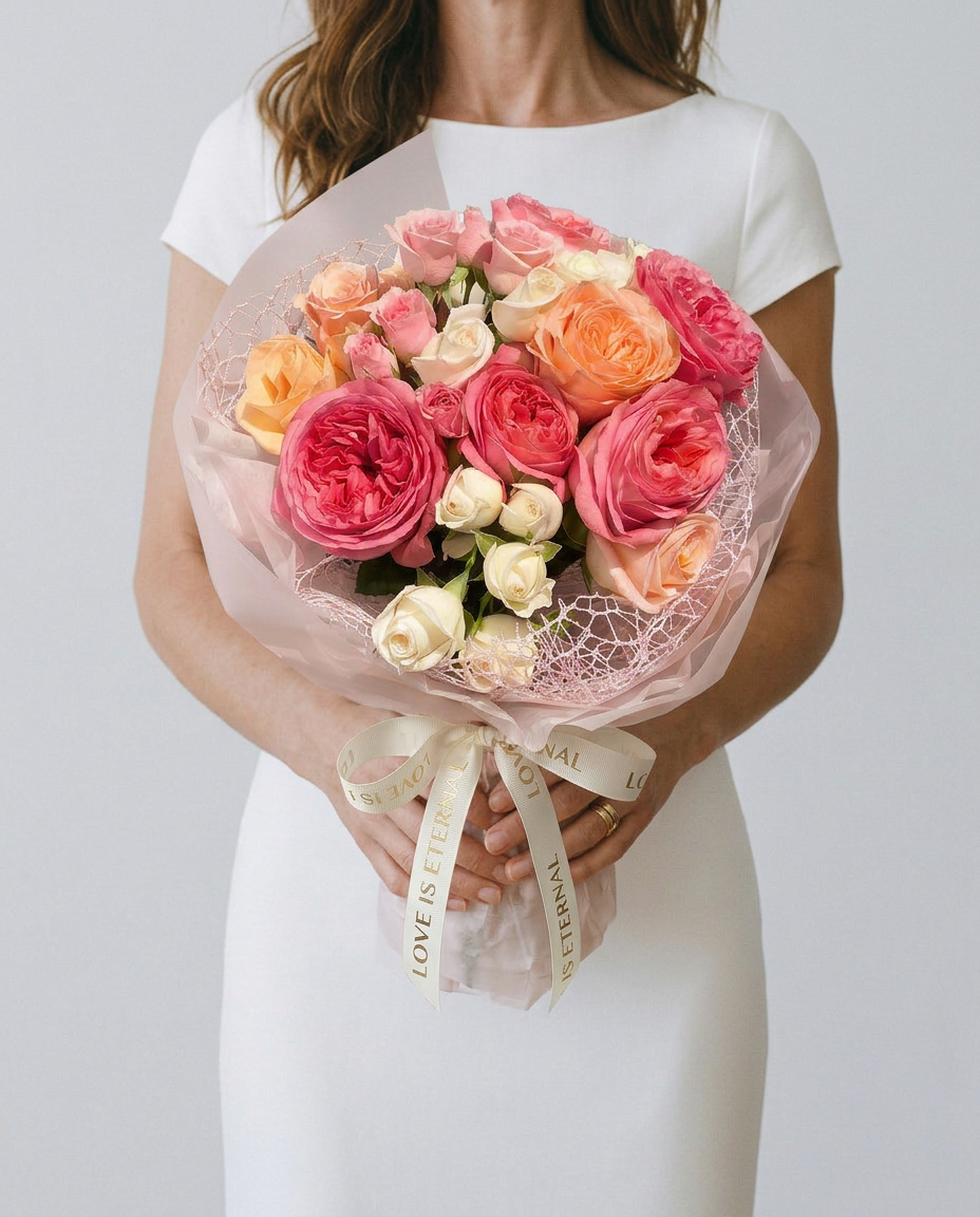 Pink & Peach Garden Rose Bouquet