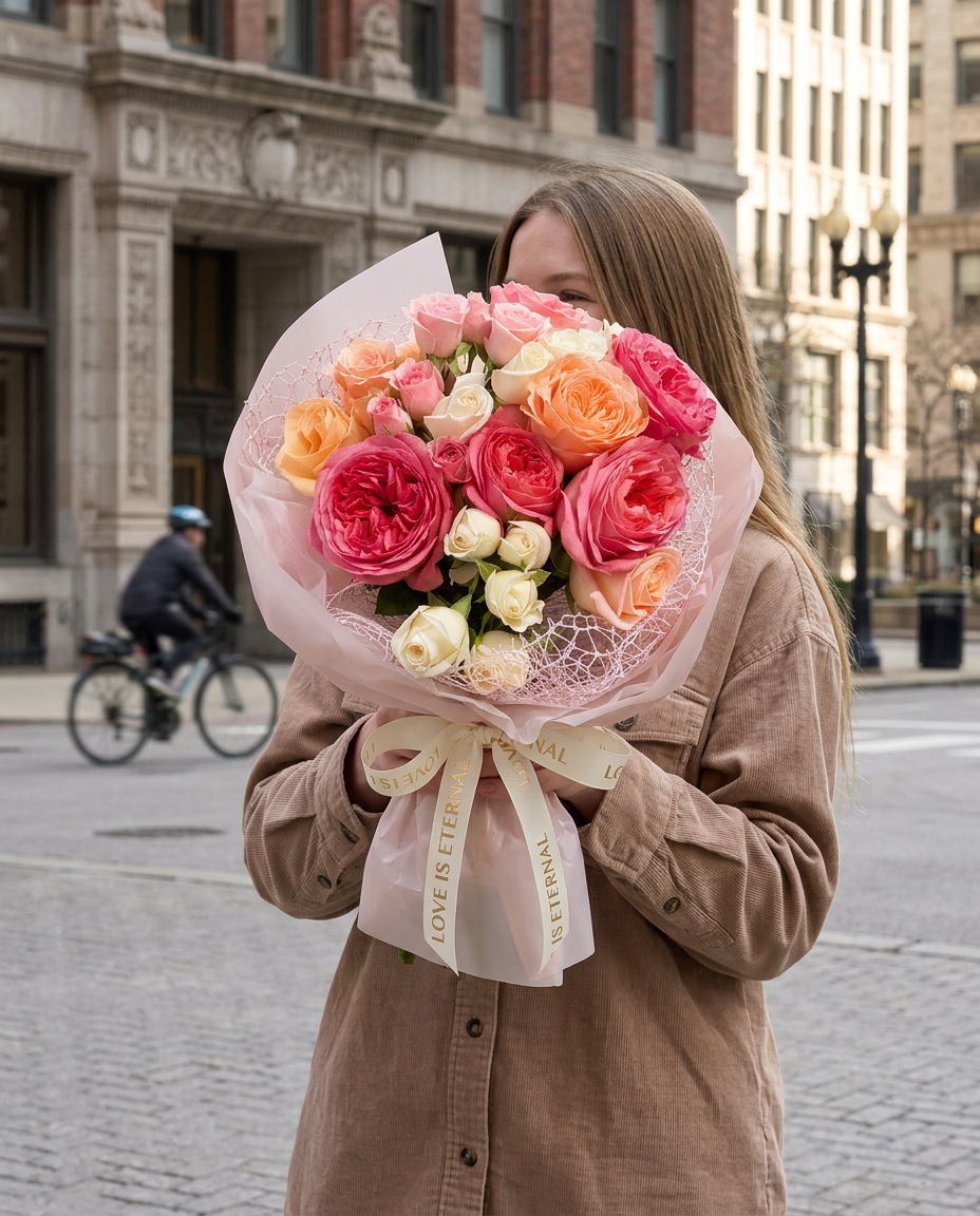 Pink & Peach Garden Rose Bouquet