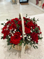 Red roses in basket