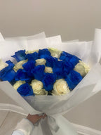 White and blue roses
