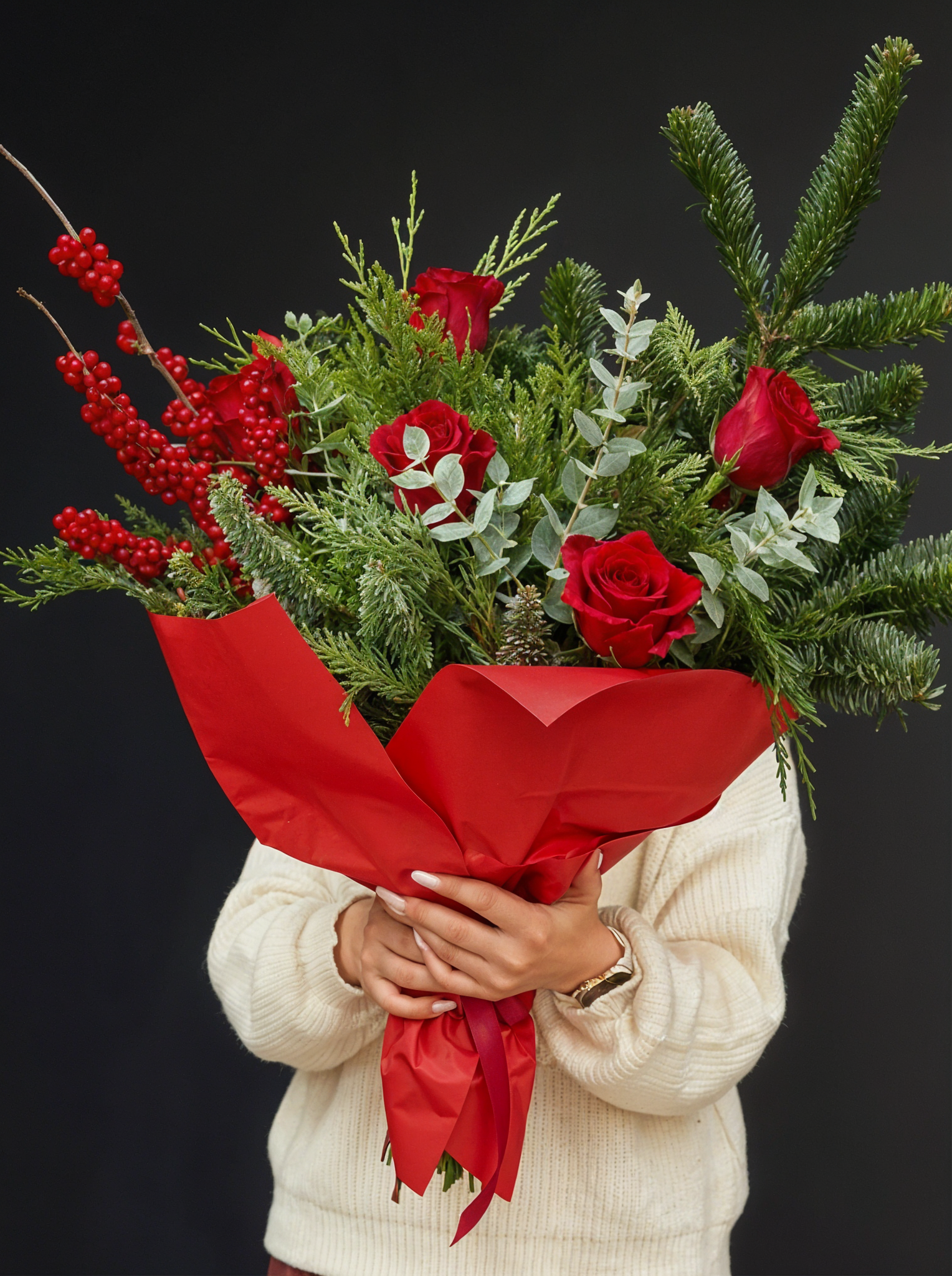 Winter Rose Evergreen Bouquet