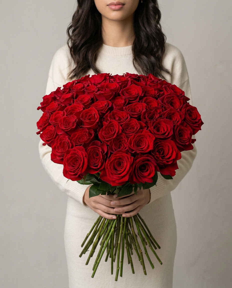 50 Long Stem Red Roses Bouquet