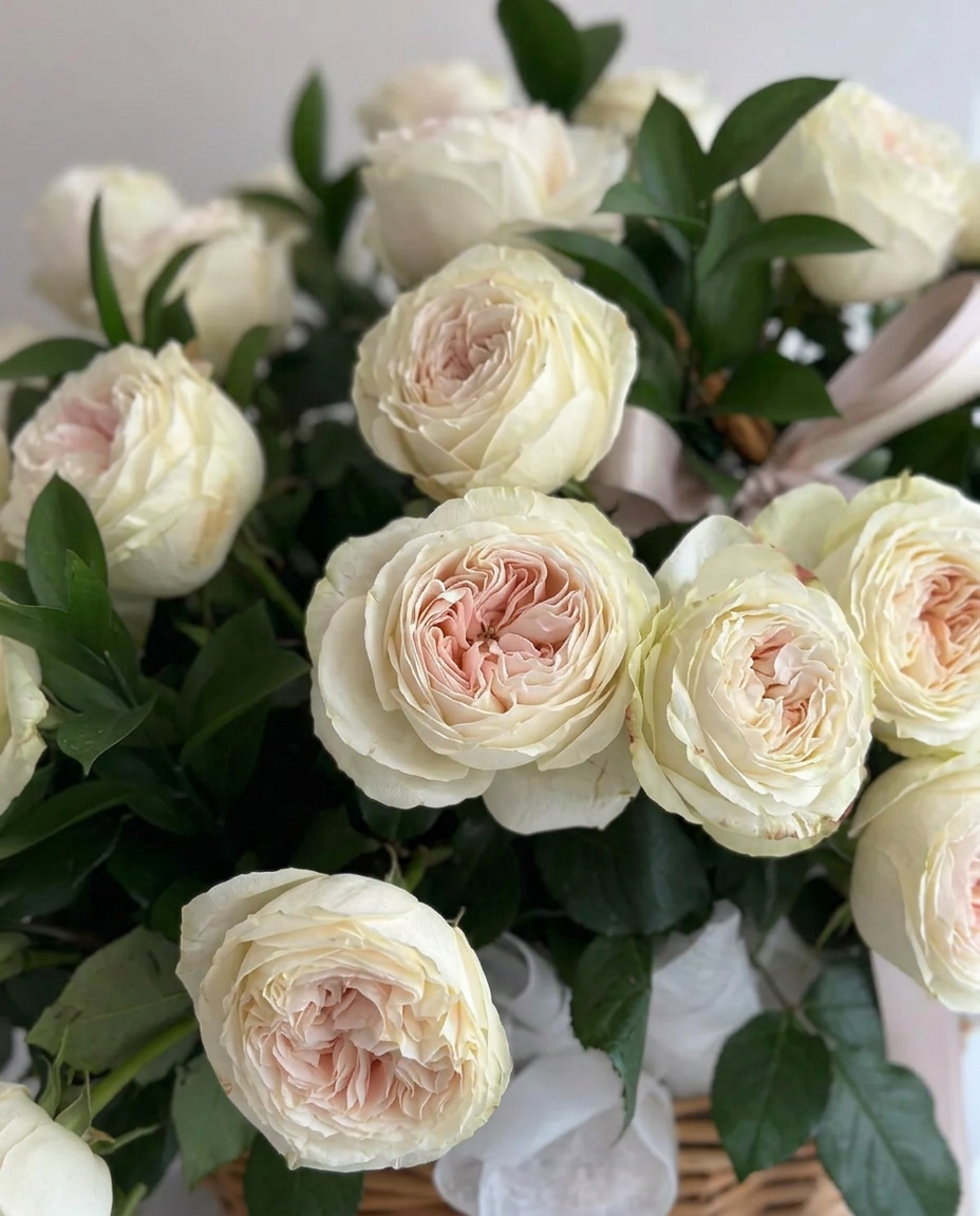 White Garden Rose Basket Arrangement